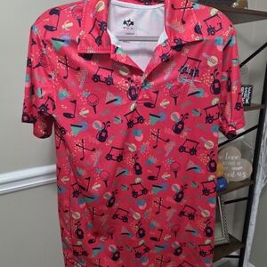 Gas House Golf Shirt Pink With Golf Graphics Mens Size Large